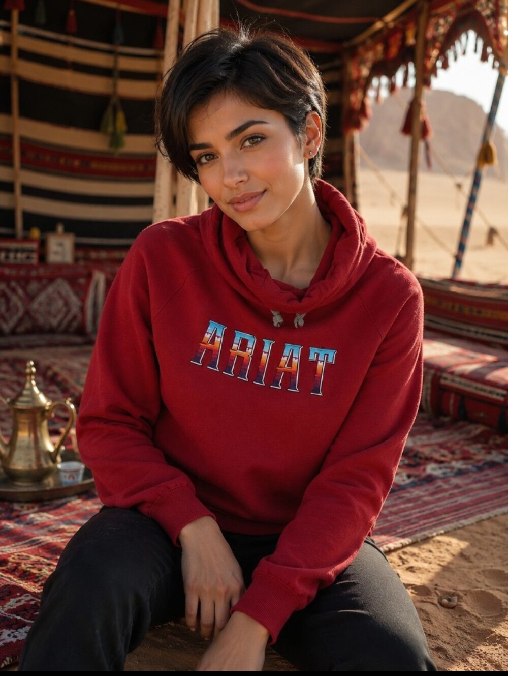 Ariat Red Funnel Neck Pullover with Multicolor Logo